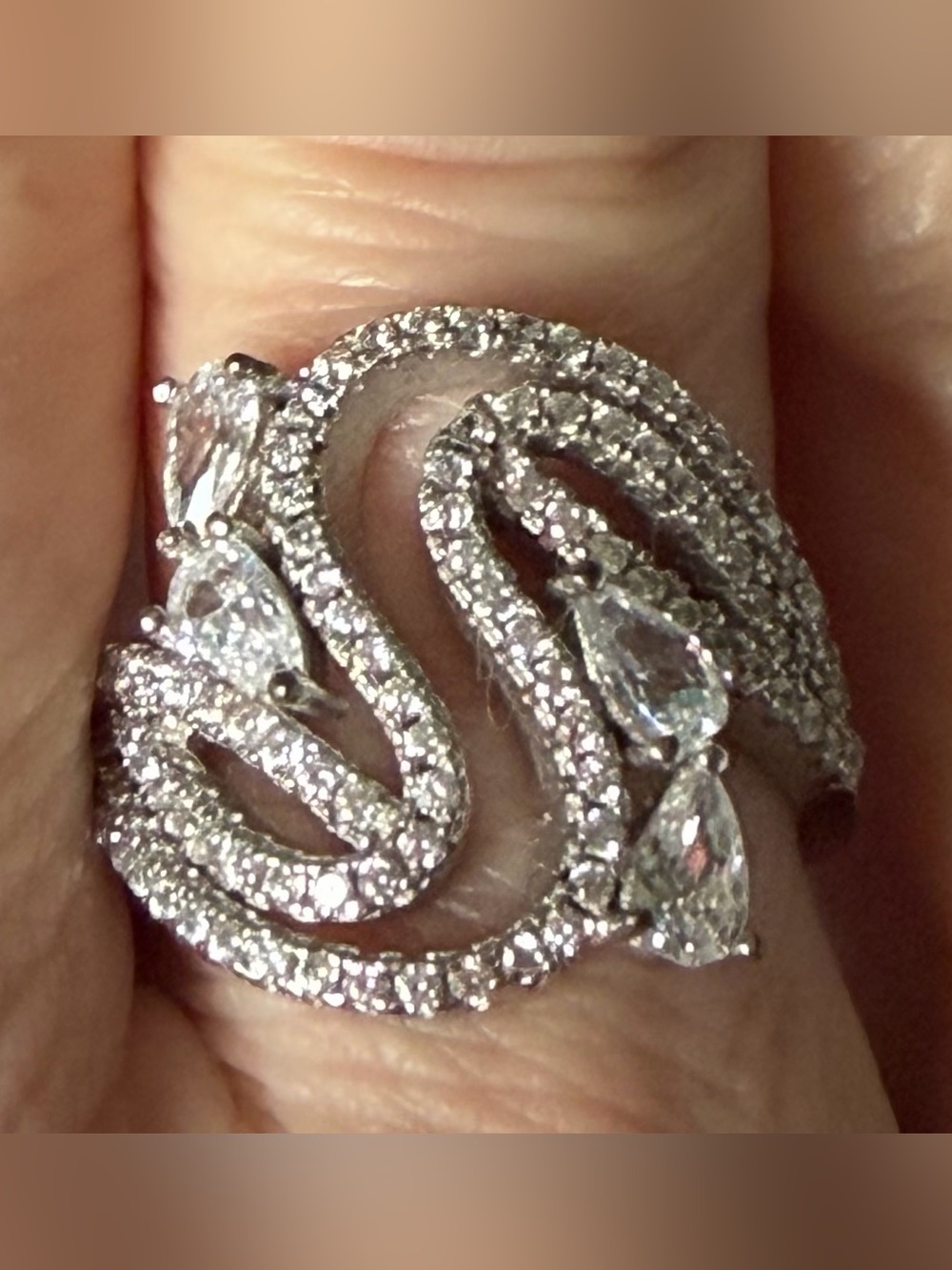 Silver Crystal Swirl Statement Ring - Women's Jewelry